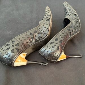 Vintage Chic Black Cutout Real Horn Heels Made in Italy